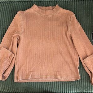 🎉5/$25 Burnt orange Women's Ribbed Long-Sleeve cropped Mock Neck Top -
